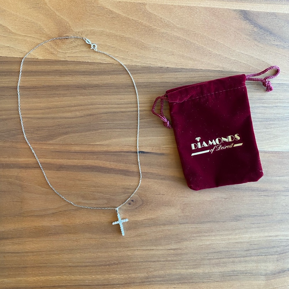 Diamond Cross Necklace with Ruby Embellishment and Silver Chain